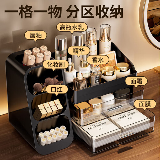 Shantou Lincun cosmetics storage box desktop style dressing table eyebrow pencil storage box large capacity product storage rack light luxury black-1 pack
