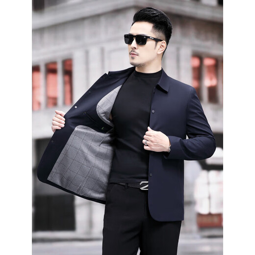 JINBA 2025 new middle-aged men's lapel jacket spring and autumn thin business casual jacket men's 8823 navy blue M 170-