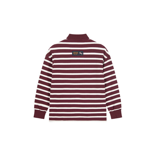 Hush Puppies children's clothing for children, men and women, autumn new versatile casual striped long-sleeved POLO shirt, Bordeaux red 170 cm