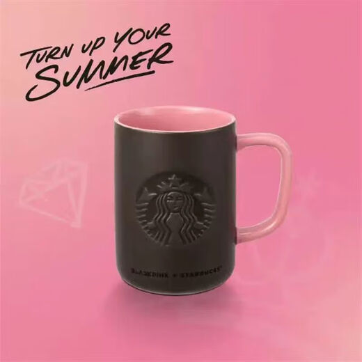 Starbucks Cup PINK Ceramic Mug Pink Handle High-Looking Creative Coffee Cup Desktop Water Cup Black Pink Goddess Cup 475ml