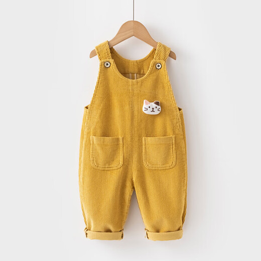 Salopette de printemps et d'automne pour filles de classe junior pour sortir bébé de 1 à 3 ans combinaison en velours côtelé à la mode et mignonne pantalon de bébé automne jaune 73