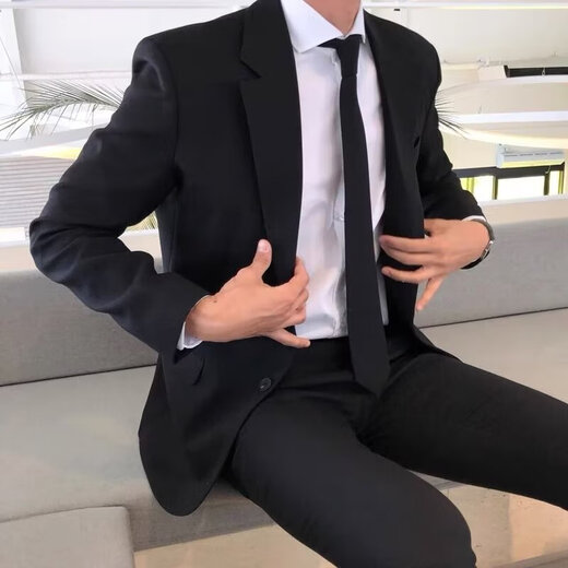 Playboy Spring and Autumn Korean Style Casual Suit Jacket Men's Black Loose Student Formal Business Suit Suit Men's Trend Black Single Suit Free Tie XL Recommended 115-135Jin Jin is equal to 0.5 kg