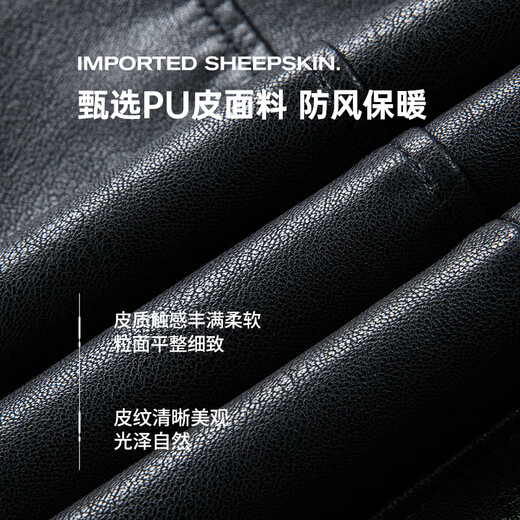SHANSHAN Shanshan PU leather jacket for men 2025 winter warm casual windproof and waterproof men's easy-care fur collar long-sleeved jacket black XL /180