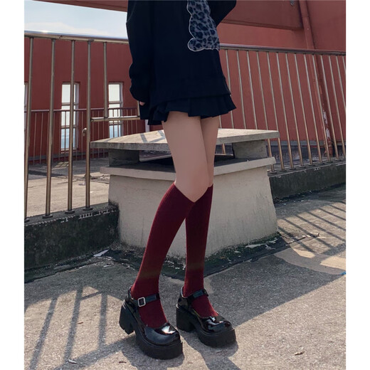 Jane DeiuneAY To films compression socks women's segmented slimming JK autumn and winter calf socks cotton college style brown mid-calf socks burgundy one size