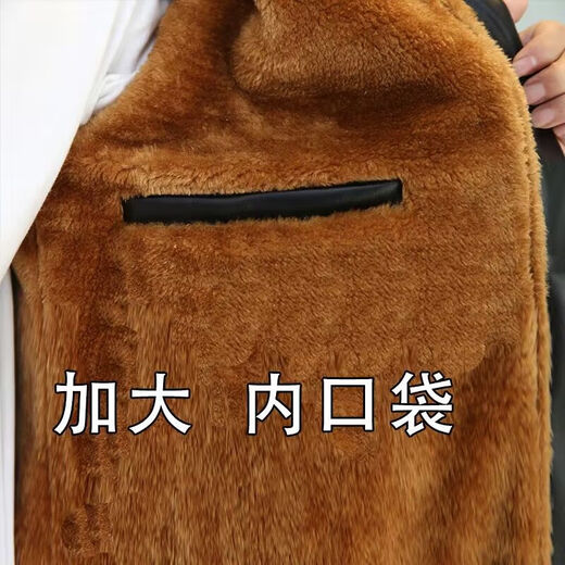 Qisiman Leather Jacket and Leather Pants Suit Men's Velvet Thickened Takeaway Rider Driving Windproof, Waterproof, Warm and Cold-Resistant Workwear Leather Cotton Jacket Plus Velvet Leather Top Thickened XL Recommended 100 to 130