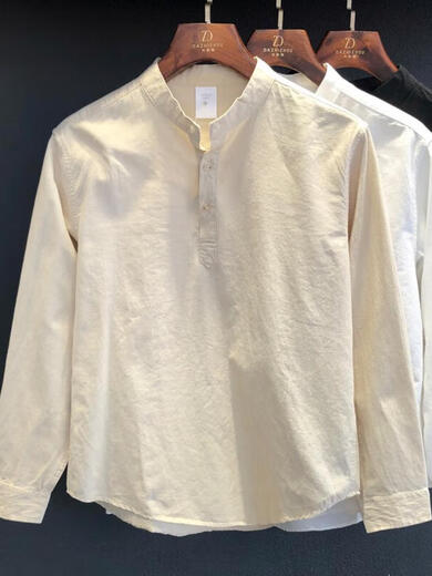 Yingtang 2025 Autumn New Men's Henry Collar Shirt Tops Versatile Simple Cotton Breathable Fashion Apricot M 90-120Jin Jin is equal to 0.5 kg