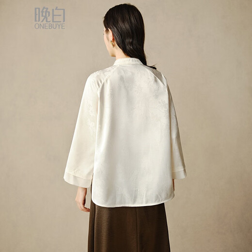 Late white new product 2025 autumn fashionable light Chinese shirt casual national style light mature jacquard shirt for women apricot XL