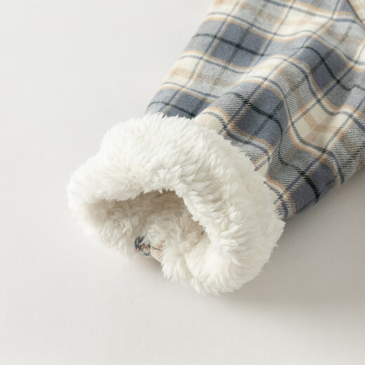DAVE&BELLA children's shirt autumn and winter new boys plaid shirt baby boy plus velvet coat children's long-sleeved top blue gray plaid ready stock 150 cm (recommended height 140-150cm)