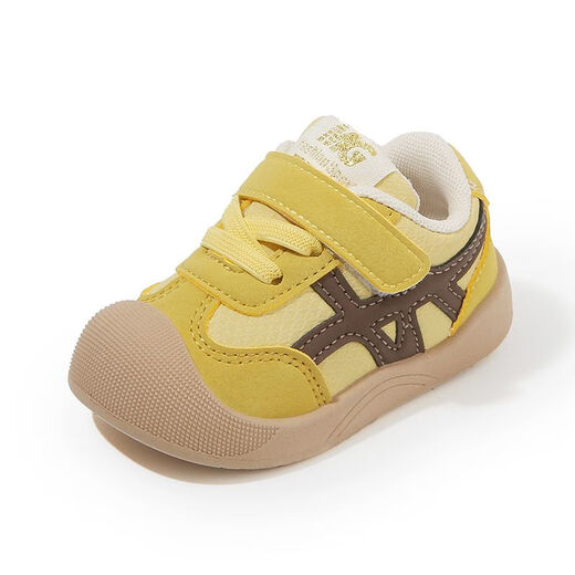 BOBDOG spring and autumn children's sneakers soft-soled children's leather shoes boys and girls lightweight functional shoes toddler shoes baby shoes FL-026 yellow 19 inner length 12.5 cm