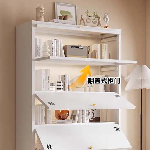 儿童书柜钢制上翻门收纳柜多层落地储物柜客厅卧室阳光板展柜书架 白色5门-高1695*宽500mm-方形门