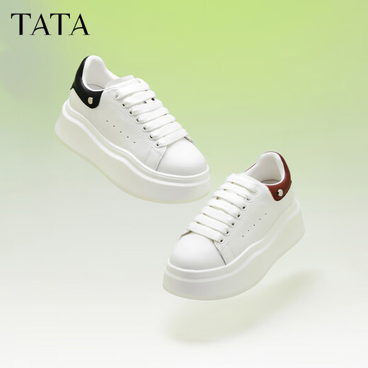 TATA thick-soled white shoes for women height-increasing sneakers for women platform shoes WN801AM4 off-white/burgundy 39