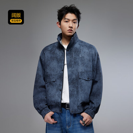 Cabin tie-dye washed PU jacket men's tie-dye PU workwear patch pocket stand collar Hong Kong style retro autumn jacket
