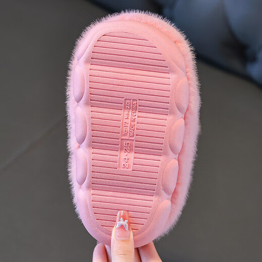 Children's cotton shoes winter 2025 girls cute cartoon princess warm furry shoes home indoor baby cotton slippers pink-heel 14.5-22/23 inner length 14.5CM about 1-2 years old
