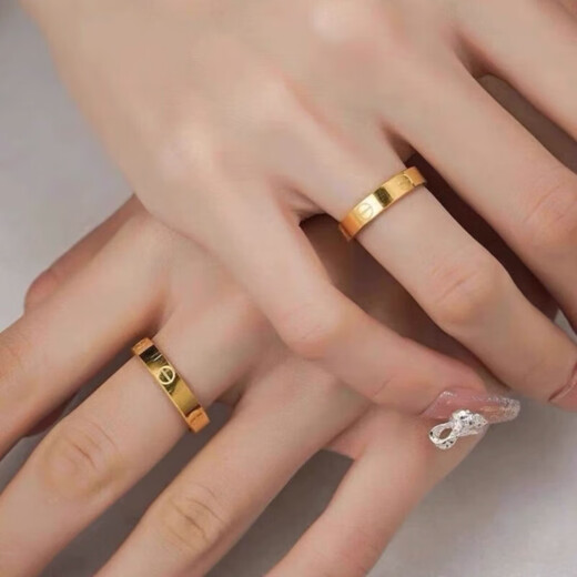 Heart ancient solid 999 pure gold-plated silver gold ring for men and women plain circle glossy fashion one word lov ring couple ring US size 5 contains gold 0.05
