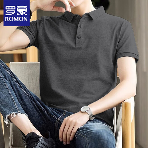 ROMON short-sleeved T-shirt men's business polo shirt men's summer casual short-sleeved men's tops jacket men white XL