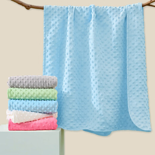 Newborn Bean Velvet Soothing Blanket Baby Double-layered Edged Pressed Foam Blanket Baby Cover Blanket Solid Color Quilt B146-White 80*100CM