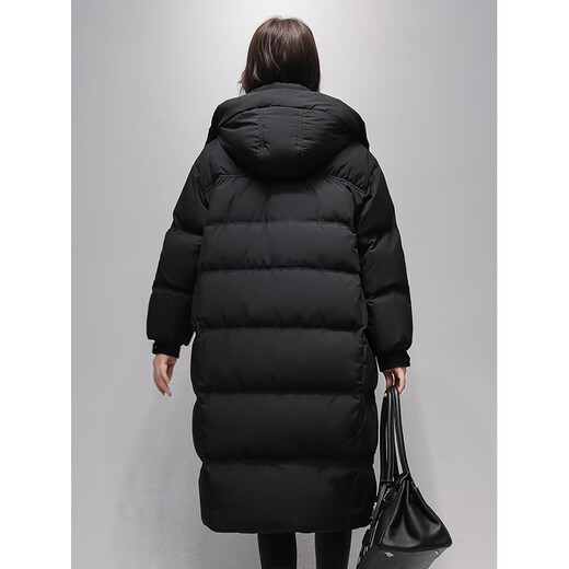 Flying in the Snow Long Down Jacket Women's 25 Winter New Loose Large Size Fashion Warm 90 Fleece Hooded Jacket Black S