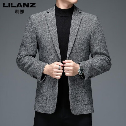 Lilan Men's Woolen Suit Autumn and Winter Business Casual Small Suit Men's Casual Short Trendy Woolen Jacket 210 Gray Brown M 170
