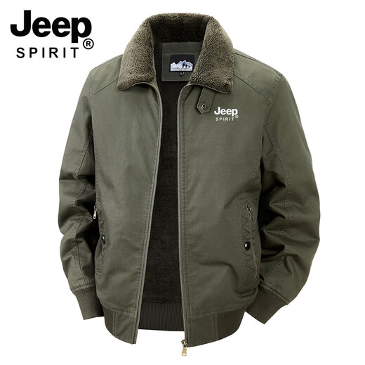 JEEP SPIRIT Jeep Men's Shearling Jacket 2025 Autumn and Winter New Multi-Pocket Plus Velvet Warm Work Jacket Brown M (Recommended 105-119 Jin Jin equals 0.5 kg)