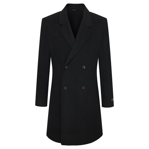 Angel Bird Coat Men's 100% Wool Autumn and Winter Casual Long Double-sided Wool Coat Slightly Wide Loose Fashion Jacket Obsidian Black 2XL -52(185/104)
