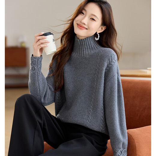 Shexi (Srcr) 500g thick 100% woolen sweater for women, solid color knitted bottoming sweater for autumn and winter wear