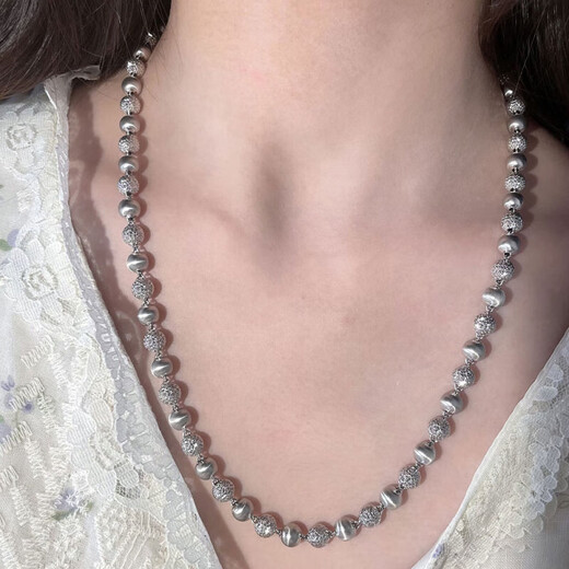 Laomiao platinum necklace men's pt950 platinum cat's eye ball beads chain birthday Chinese Valentine's Day gift for boyfriend, girlfriend and husband, about 49.74g - chain length 56cm