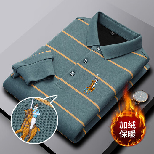 Orest Paul official striped spring and autumn long-sleeved T-shirt men's cotton polo shirt 2025 new high-end men's middle-aged embroidery 8275 Peacock Blue 2XL