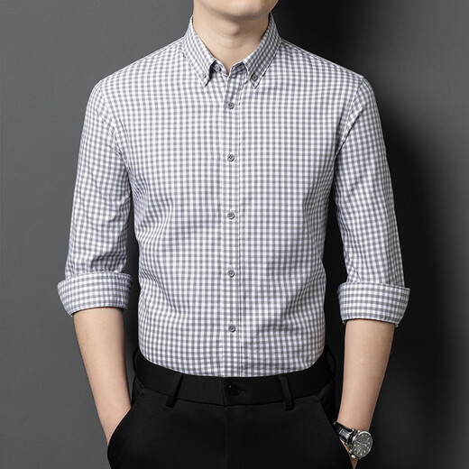 MAGIOPY luxury high-end brand men's spring and autumn new men's shirt long-sleeved plaid fashion casual thin versatile shirt green L 50