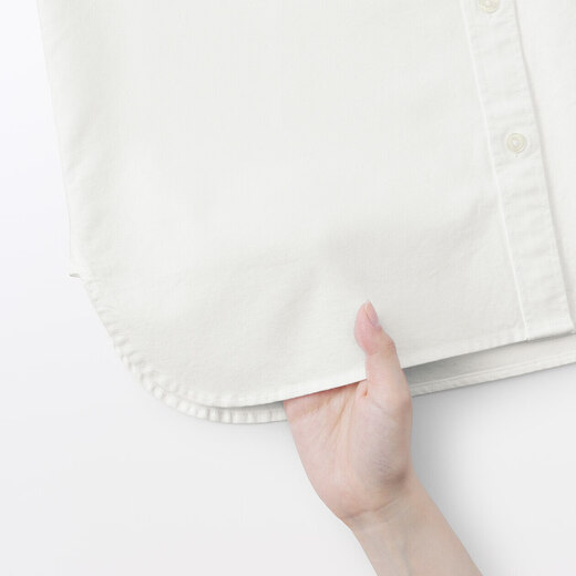 MUJI Women's Cotton Washed Oxford Button Collar Long Sleeve Shirt White M