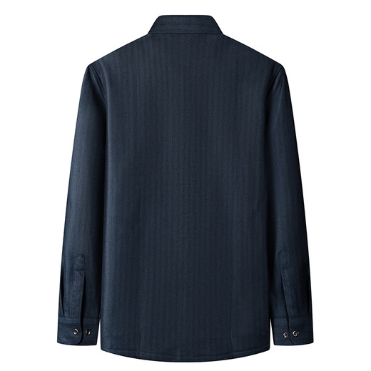 Li Meng winter men's warm shirt plus velvet thickened long-sleeved plaid shirt middle-aged dad wear 331 navy strip 3XL
