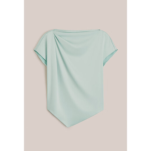 OBBLIGATO Olegato summer word-neck shoulder shirring glossy slim-fitting top green top L