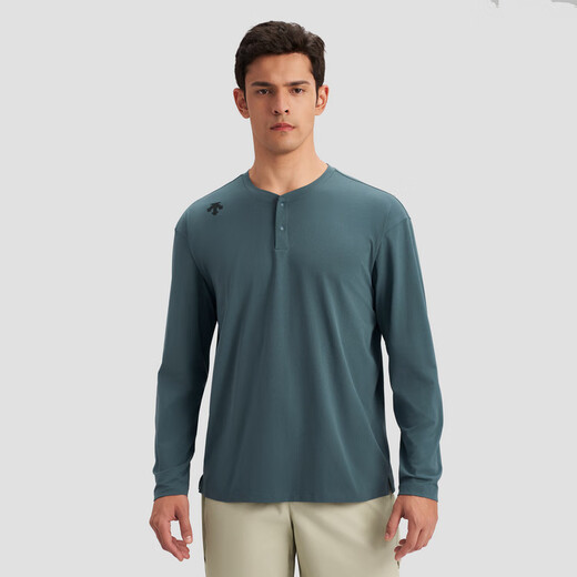 DESCENTE Essential series Henry collar quick-drying long-sleeved T-shirt sweater for men BK-BLACK L