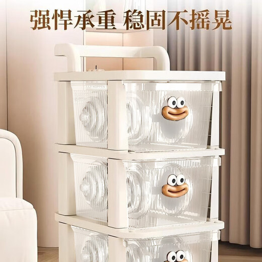 Jiajiesi floor-standing storage rack household snack toy storage cabinet drawer-type mobile multi-layer storage rack trolley transparent drawer model three-layer high cabinet