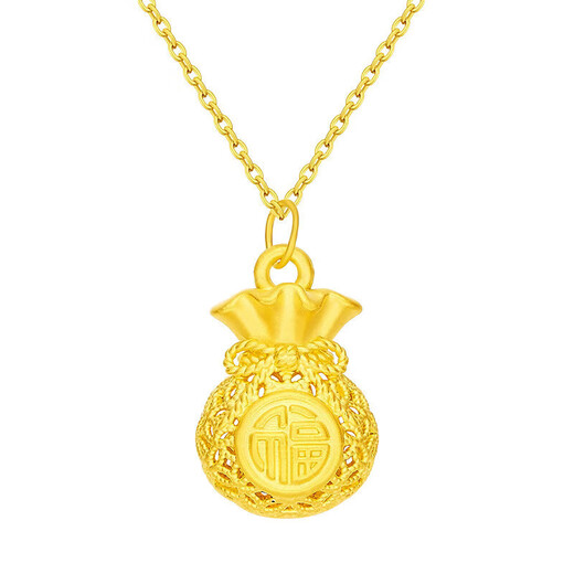 Chow Tai Fook gold pure gold 999 filigree blessing money bag pendant pure gold hollow word 
