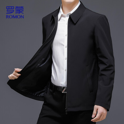 ROMON jacket men's autumn business casual and middle-aged and young commuter baseball uniform tops executive jacket men's SJ88 black XL