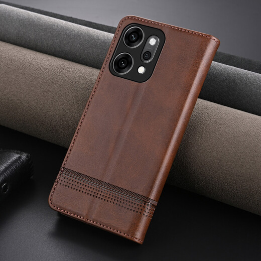 Jioxiang Magnetic Flip Cowgrain Leather Case Suitable for OPPOReno14 Mobile Phone Case Business All-inclusive Anti-fall Brown OPPO Reno14
