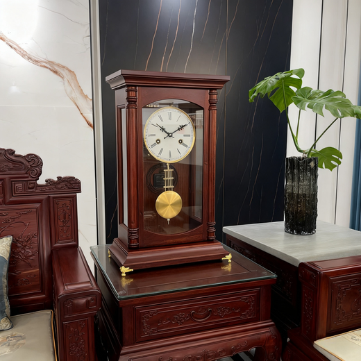 Honghe New Chinese Table Clock Copper Spring Movement Mechanical Table Clock Retro Simple Solid Wood Clock Time Living Room Ornament Toon Wood, New Gold Base 56cm Color Affected by Light Arabic Dial