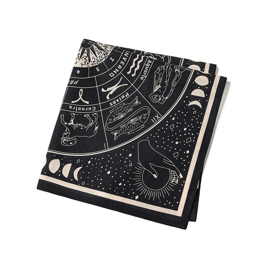 Shijanu's new cotton constellation printed American retro square scarf Ami khaki vintage women's headscarf headband black