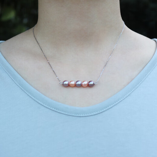 Ningfeng natural freshwater pearl clavicle chain balance beam pendant sterling silver S925 necklace 5-6mm balance beam with beads