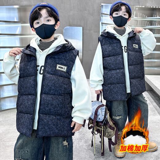 Katu Blue Cat Boys Cotton Vest Autumn and Winter Thickened 2025 New Large Children's Vest Jacket Winter Children's Warm Vest Outer Wear 2302 Model Black 140