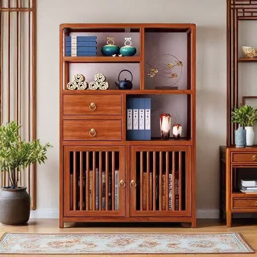 Chenbao New Chinese Style Small Bogu Stand Solid Wood Tea Side Cabinet Living Room Tea Cabinet Tea Cabinet Tea Room Storage Rack Tea Cabinet Storage Rack Rosewood Color Duobao Pavilion Left Cabinet 80*33*120cm
