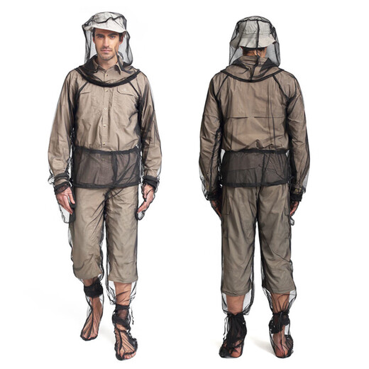 Outdoor adventure camping mesh anti-mosquito clothing, fishing anti-mosquito bite clothes, pants, gloves and foot covers, anti-mosquito top (with hood) S/M