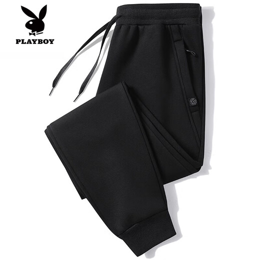 Playboy (PLAYBOY) brand pure cotton men's loose leggings sweatpants 2025 autumn new fashion casual long pants men's new style 881 black M 90-110Jin Jin equals 0.5 kg