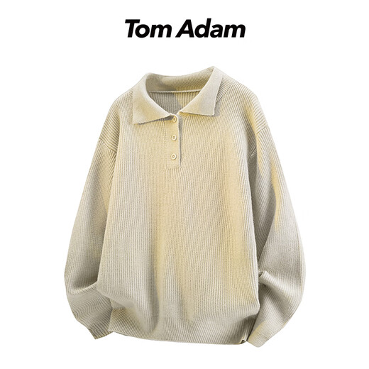 TOM ADAM Henry Collar Knitted Polo Shirt Men's Sweater Apricot Regular L