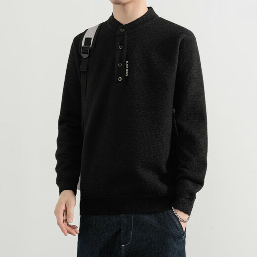 Akbevrc international brand one-piece velvet sweater men's Henry collar autumn and winter 2025 new velvet thickened flowing sweater gray XL