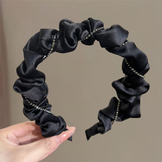 Xiangwan headband, pleated satin fabric, high-ceiling headband, exquisite and comfortable to wear, black