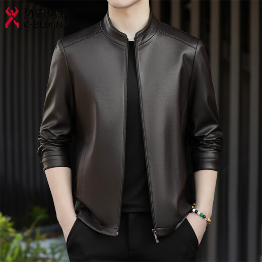 KBXNG Jinba Jacket's main brand leather jacket men's lapel genuine leather sheepskin autumn and winter leather jacket 2025 new style coffee color coffee color L 175