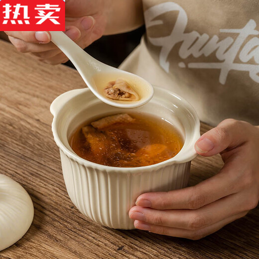 MZXM Japan imported quality bird's nest stew pot water-proof stew household ceramic stew pot with lid soup cup for one person steamed egg custard Rhine stew pot 497 with spoon