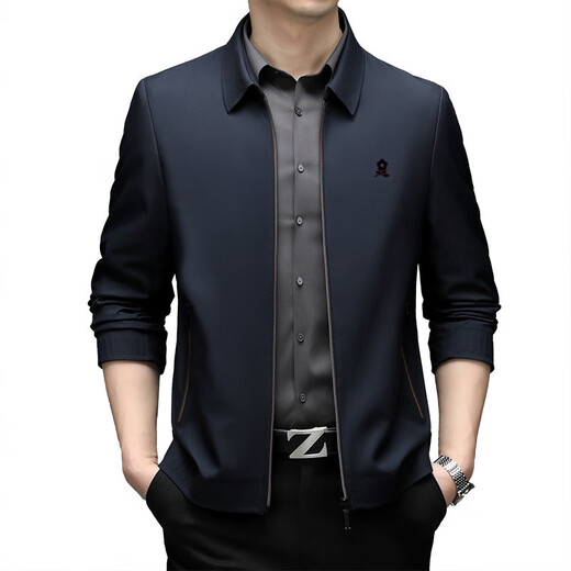 MONTAGUT French imported Montagut mulberry silk jacket men's lapel large size loose spring and autumn dad casual jacket 32301 round hem - Navy S 165/84A