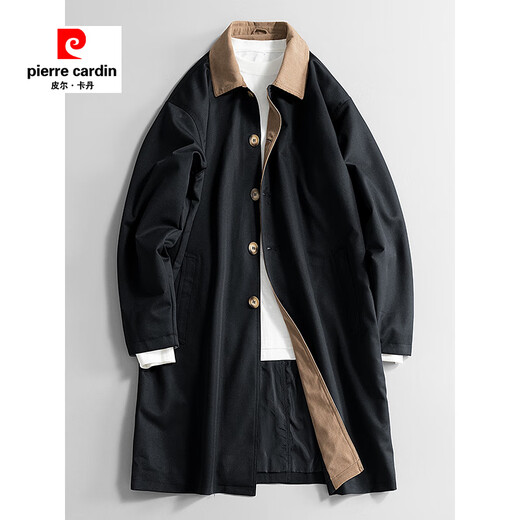 Pierre Cardin workwear military green high-end trendy brand mid-length windbreaker men's spring and autumn loose casual plus fat plus size fat jacket black XL 120-140Jin Jin equals 0.5 kg